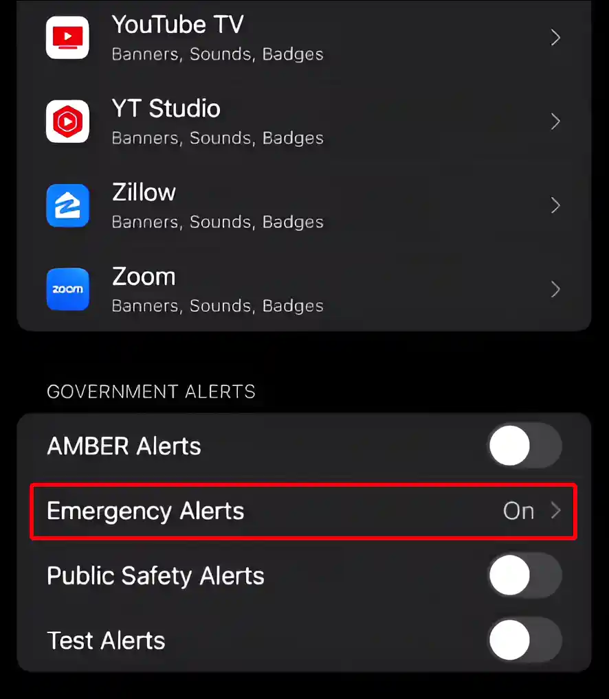 disable emergency alerts iphone