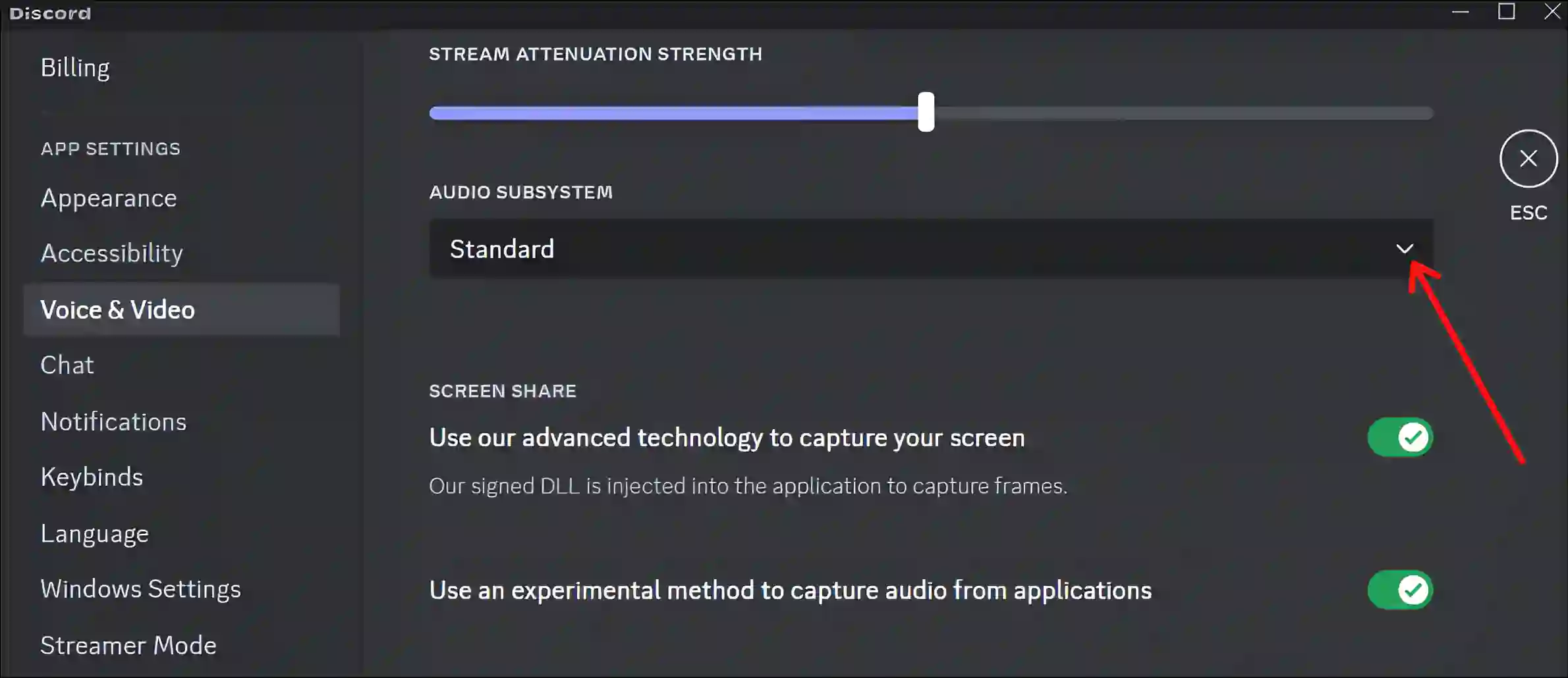 discord audio subsystem settings