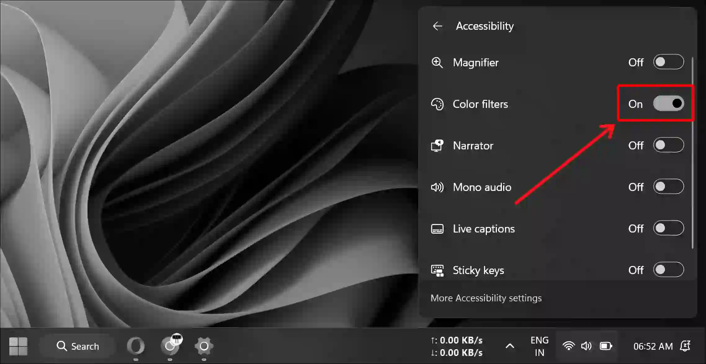 enable grayscale mode from quick settings