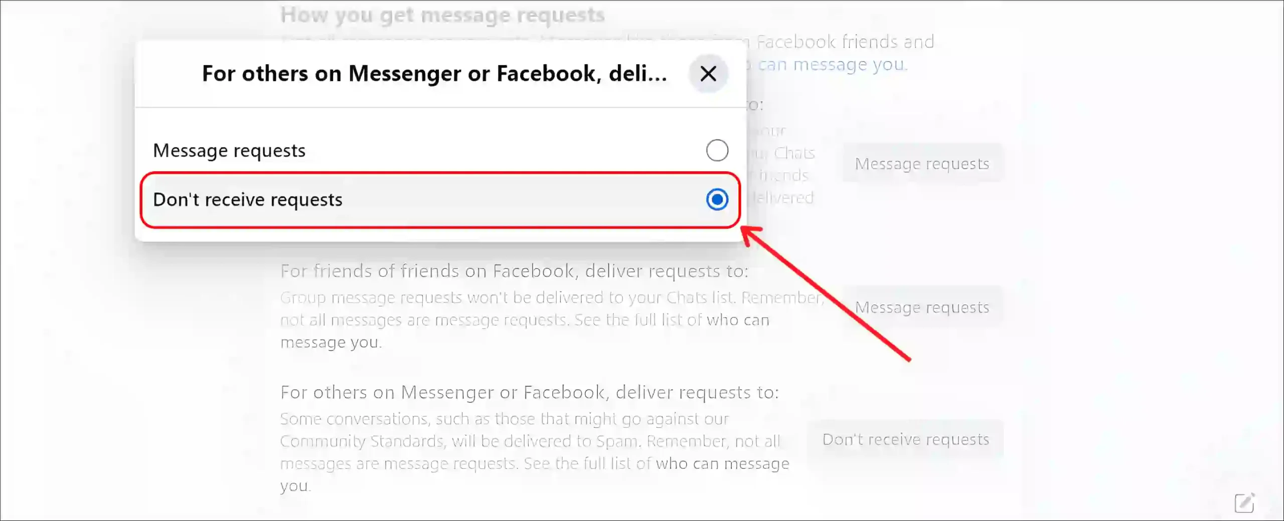 facebook website messenger don't receive requests