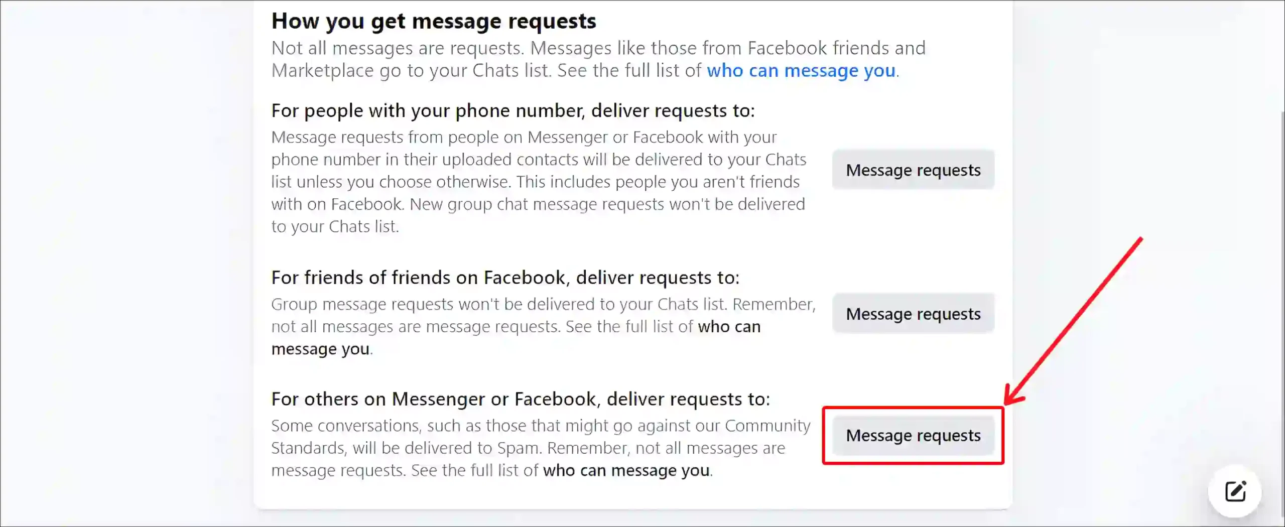 facebook website messenger message requests