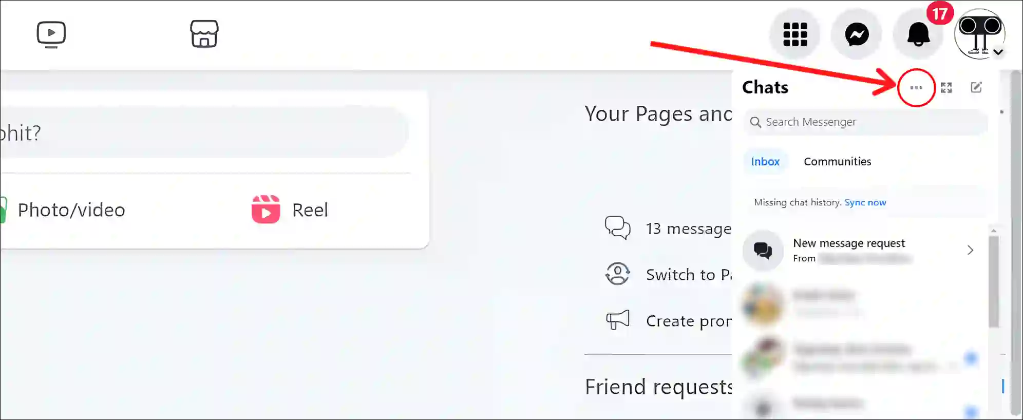 facebook website messenger three dots