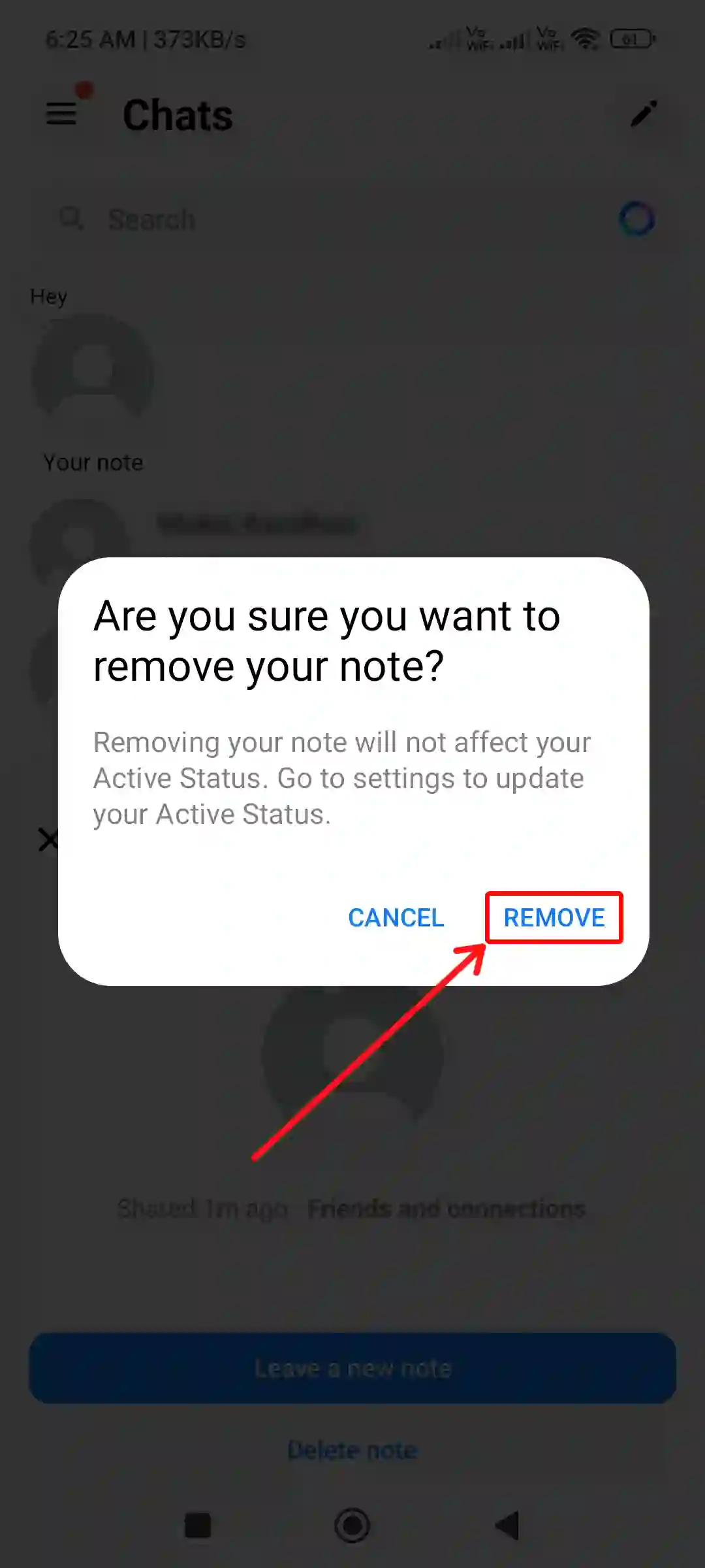 fb messenger remove note