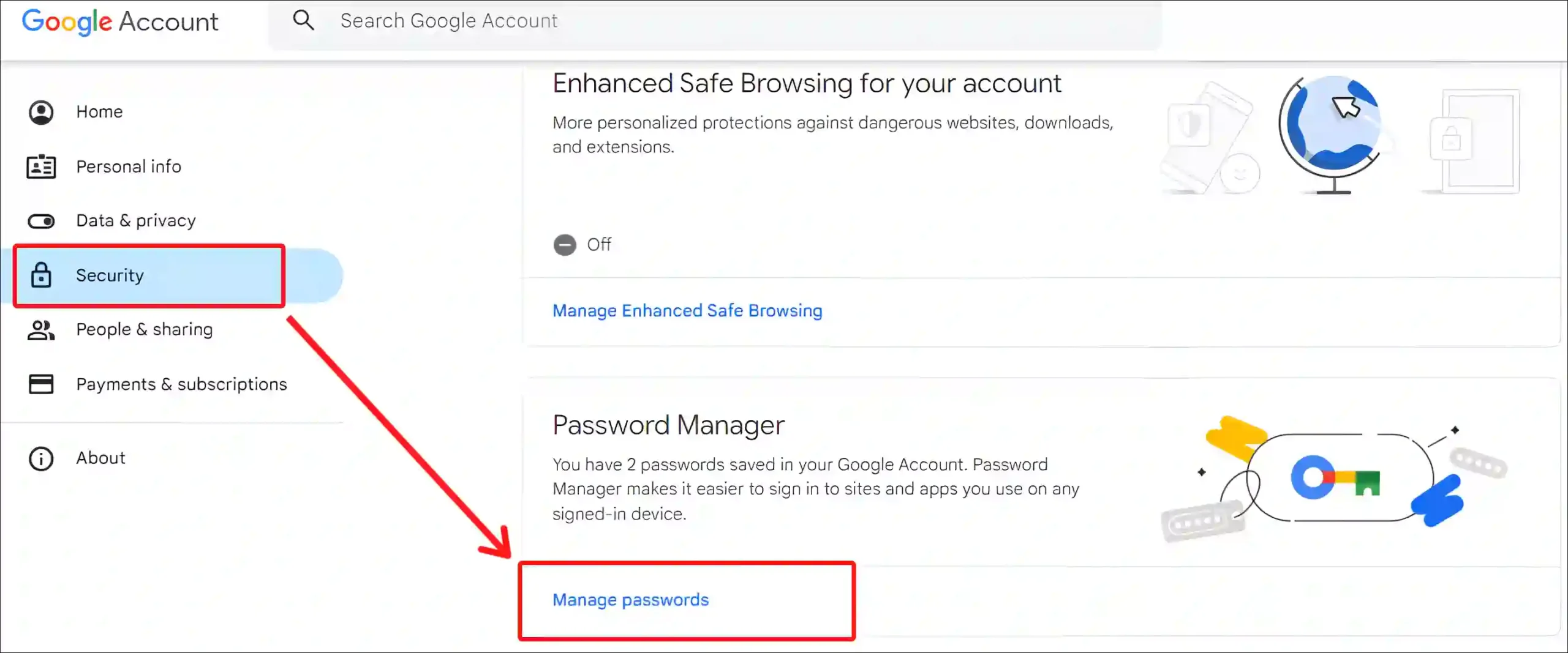 google account security password manager