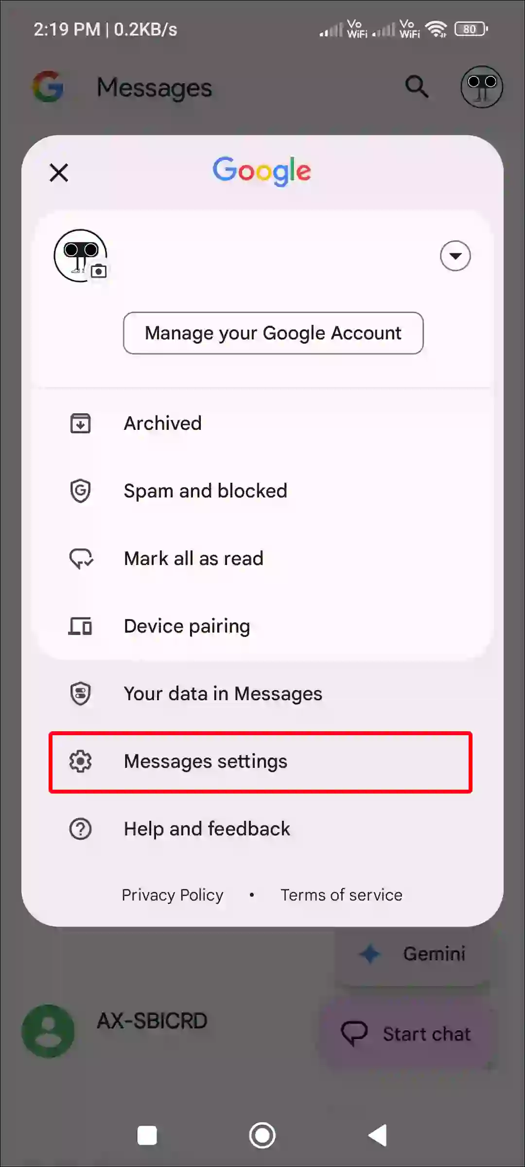 google messages settings