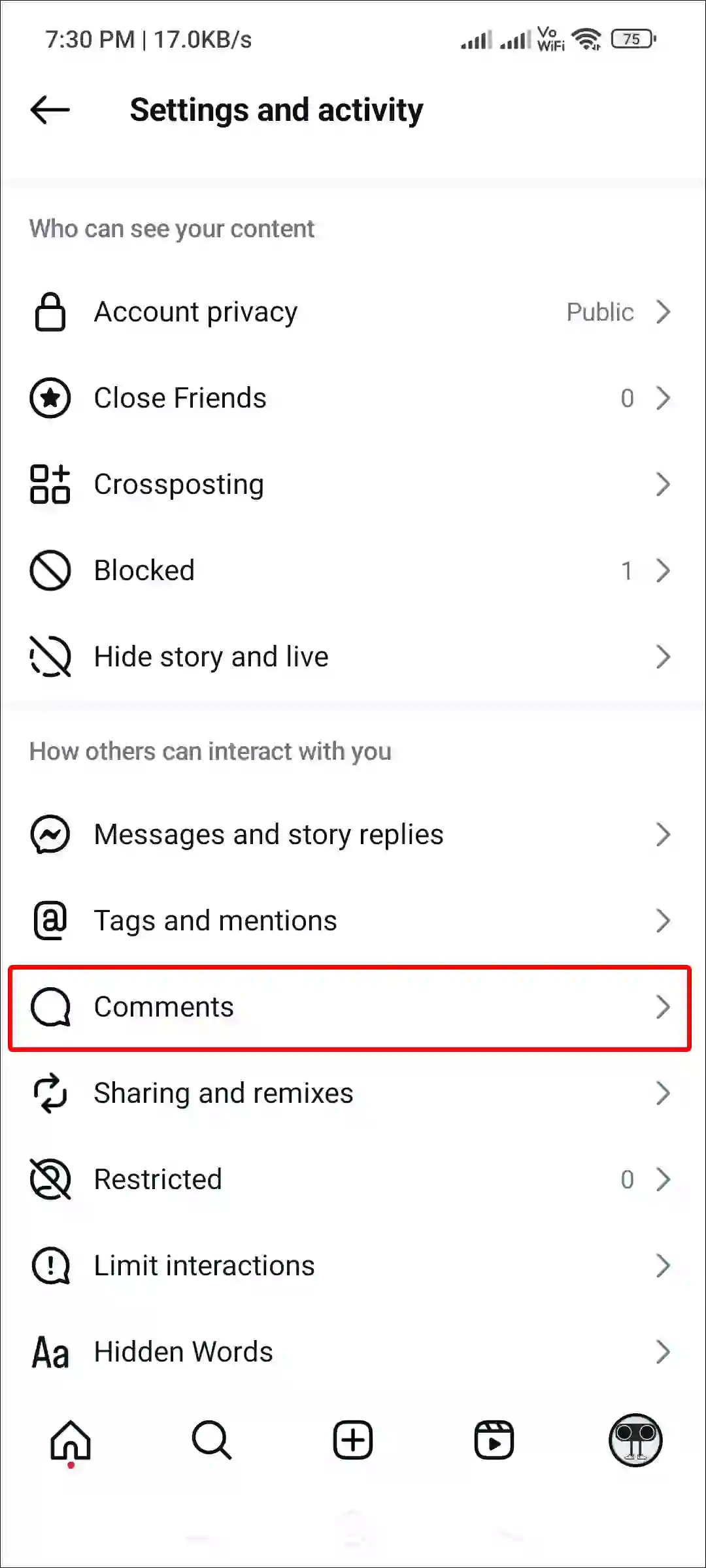 instagram comments settings