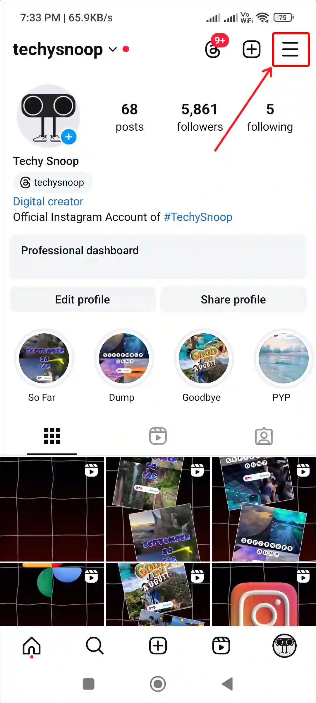 instagram profile three lines lite