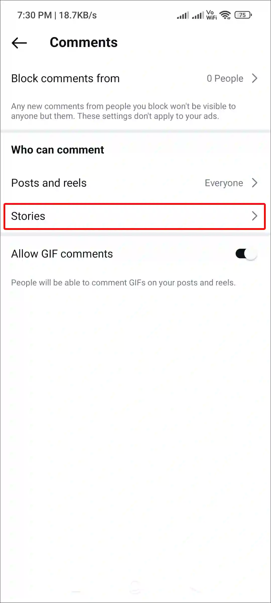 instagram stories comments settings