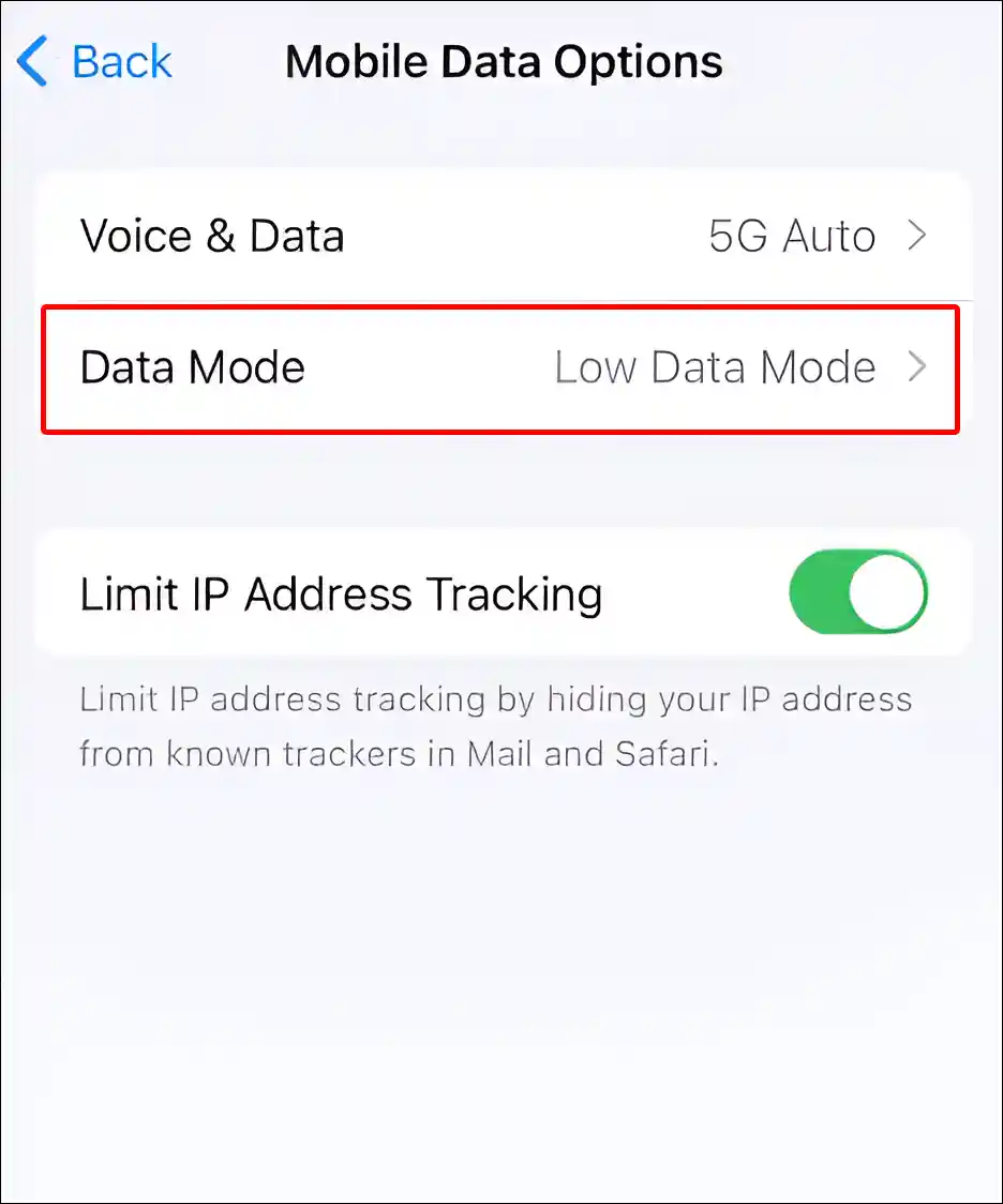 iphone data mode settings