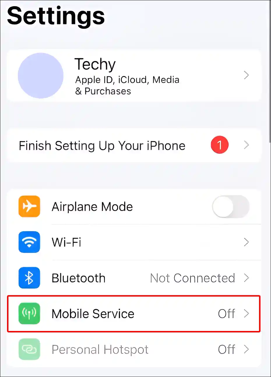 iphone mobile service settings