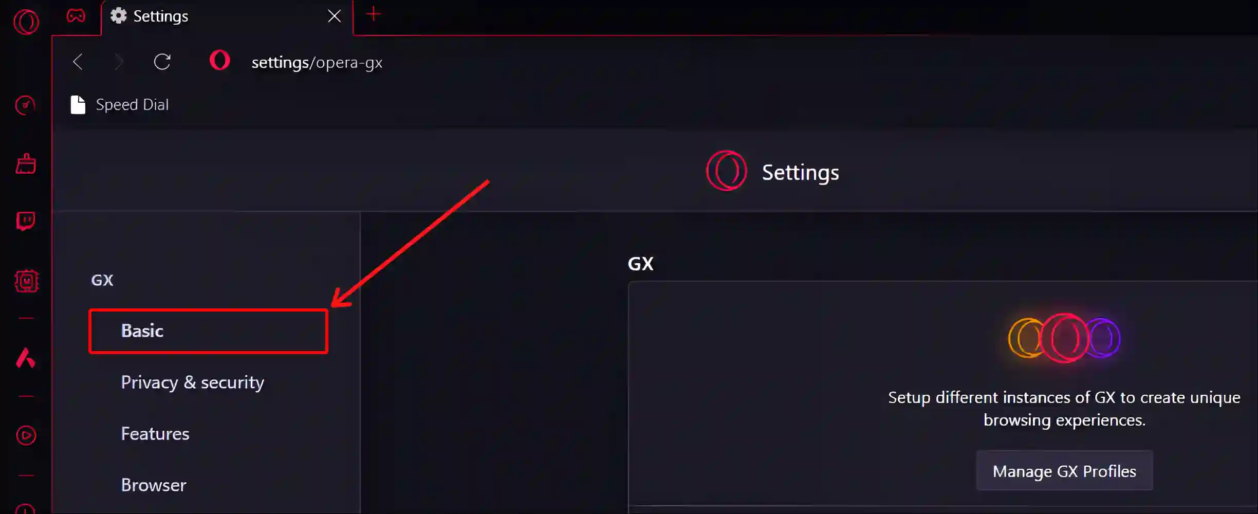 opera gx settings basic