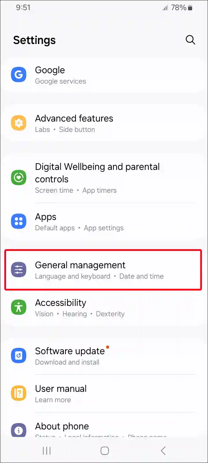 samsung general management settings