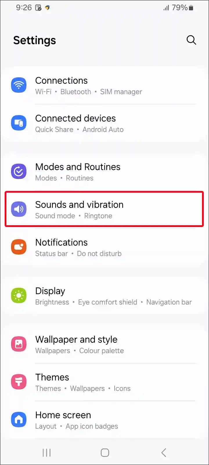 samsung sounds and vibration settings