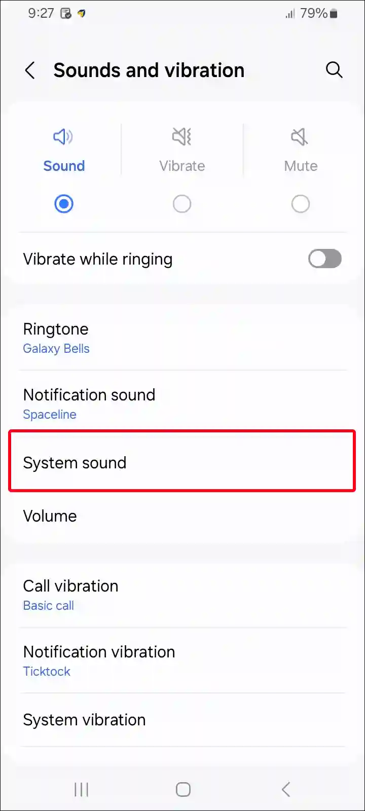 samsung system sound settings