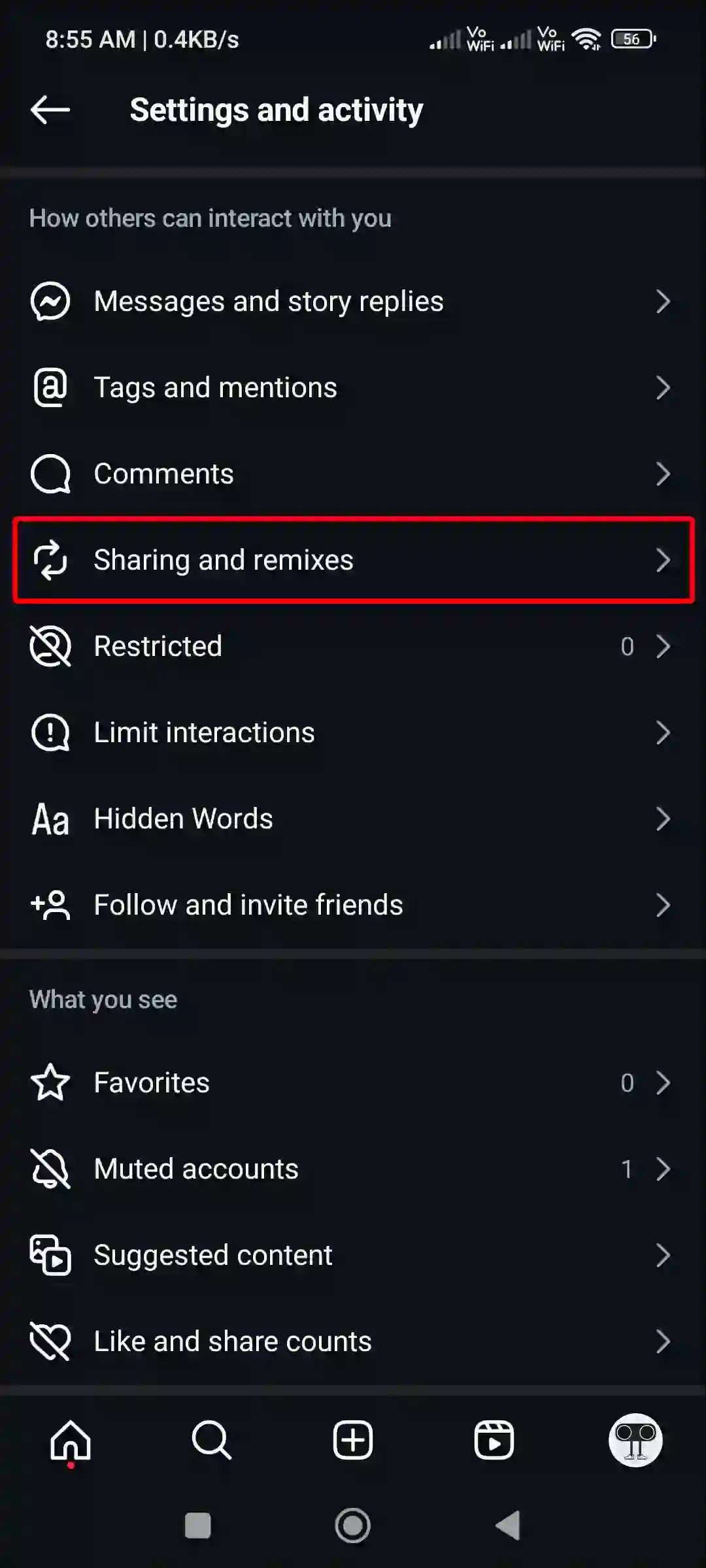 sharing and remixes instagram settings