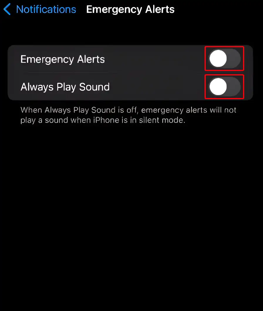 turn off emergency alerts iphone