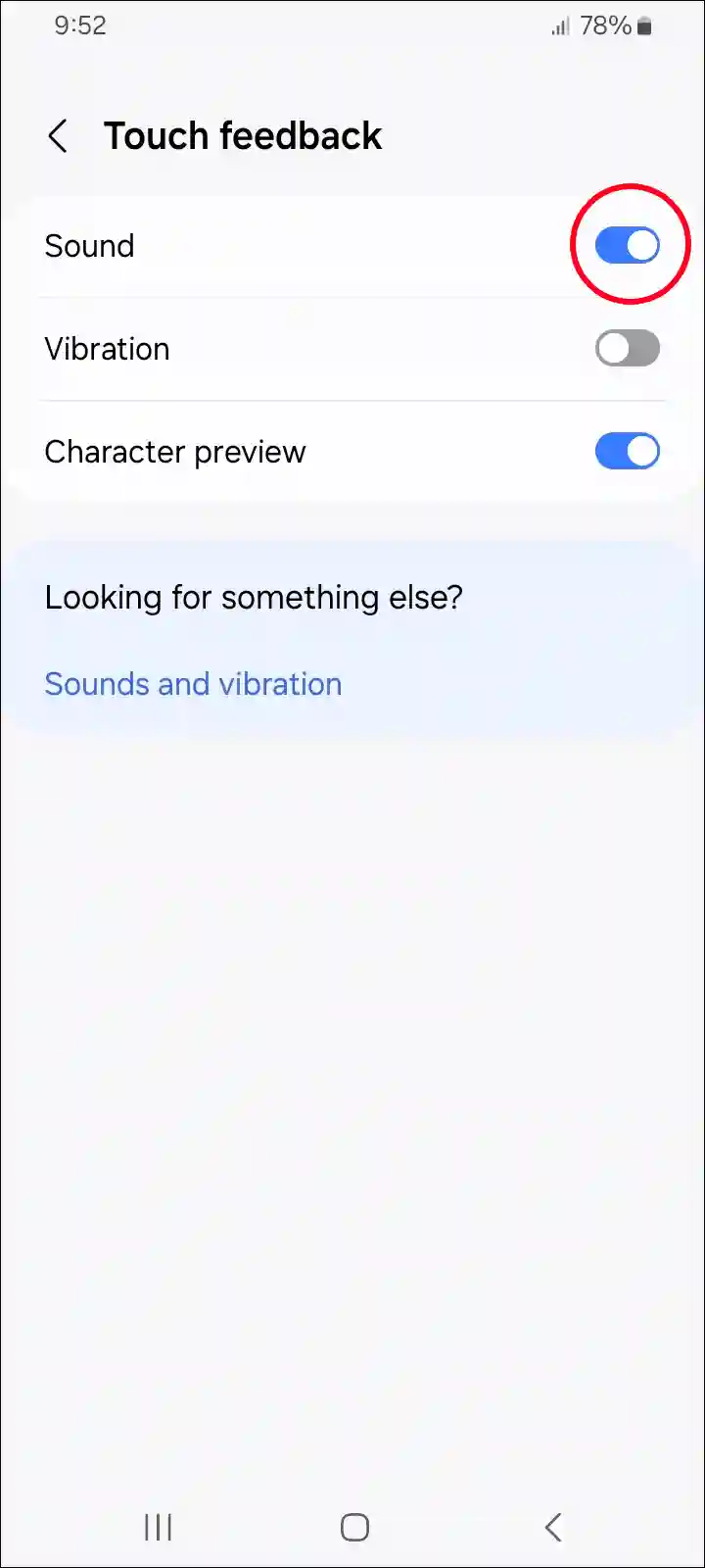 turn on samsung touch feedback sound