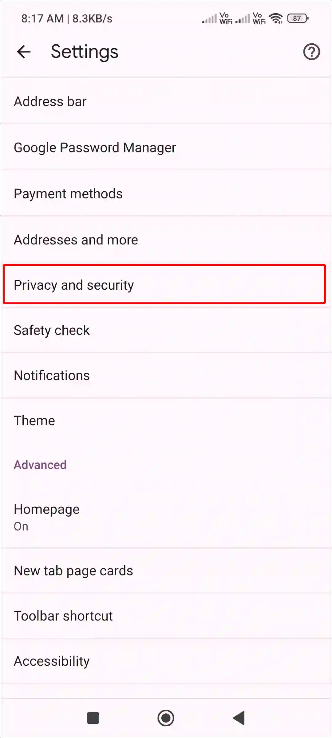 android chrome privacy and security