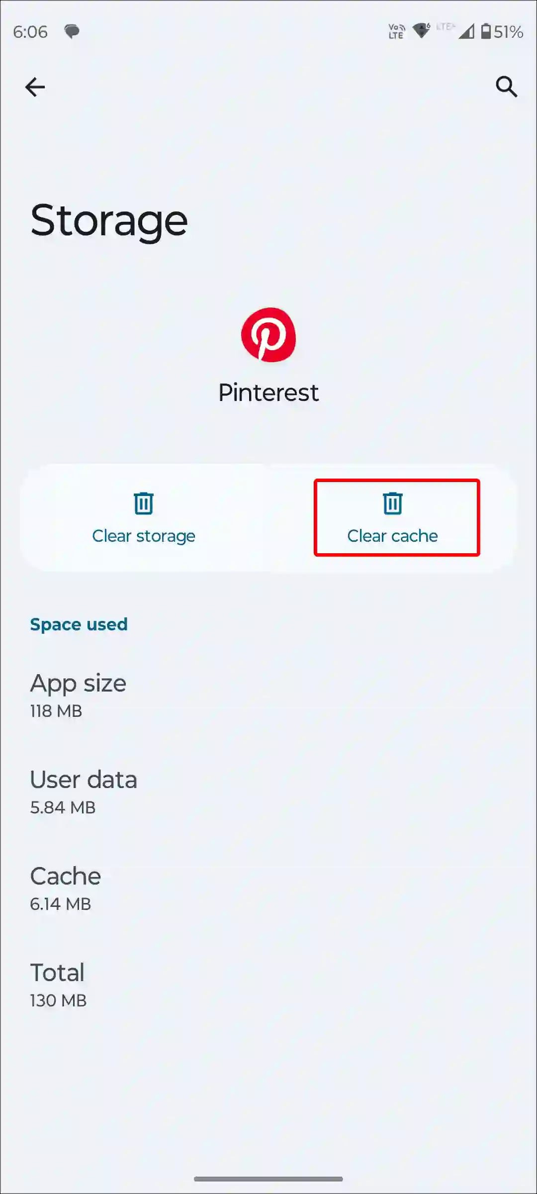 android pinterest app clear cache