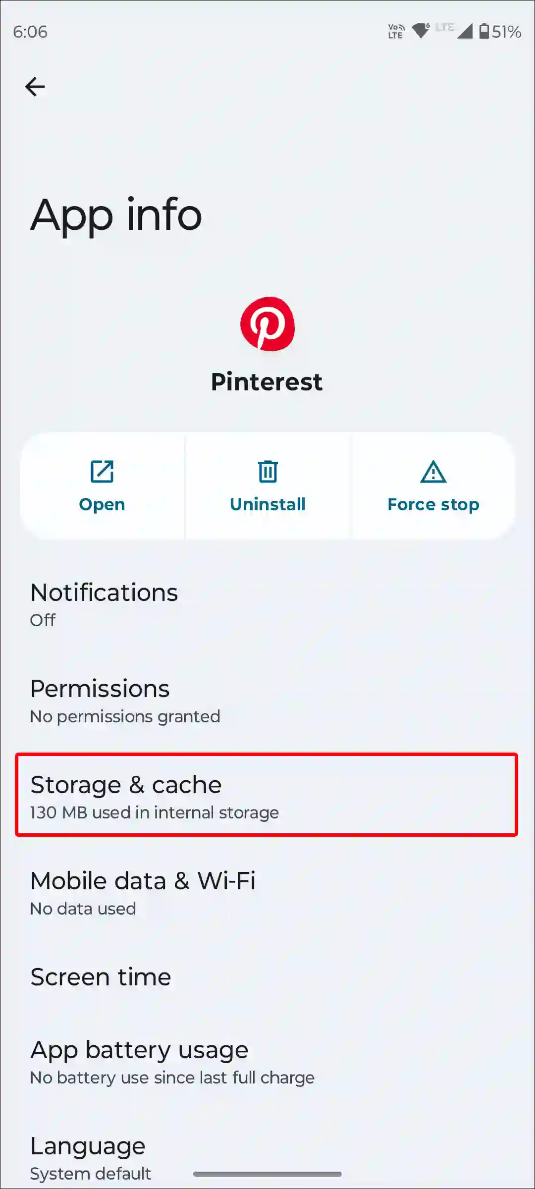 android pinterest app storage and cache