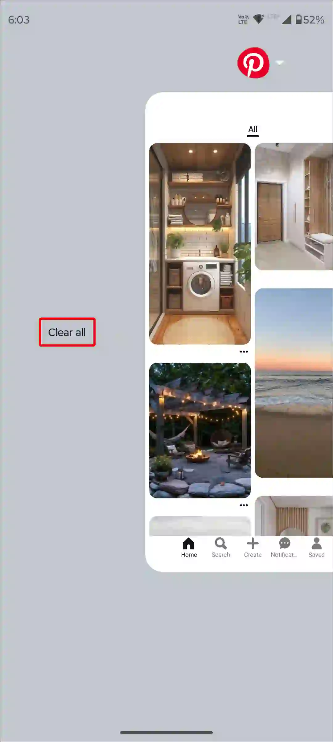 android pinterest clear all apps