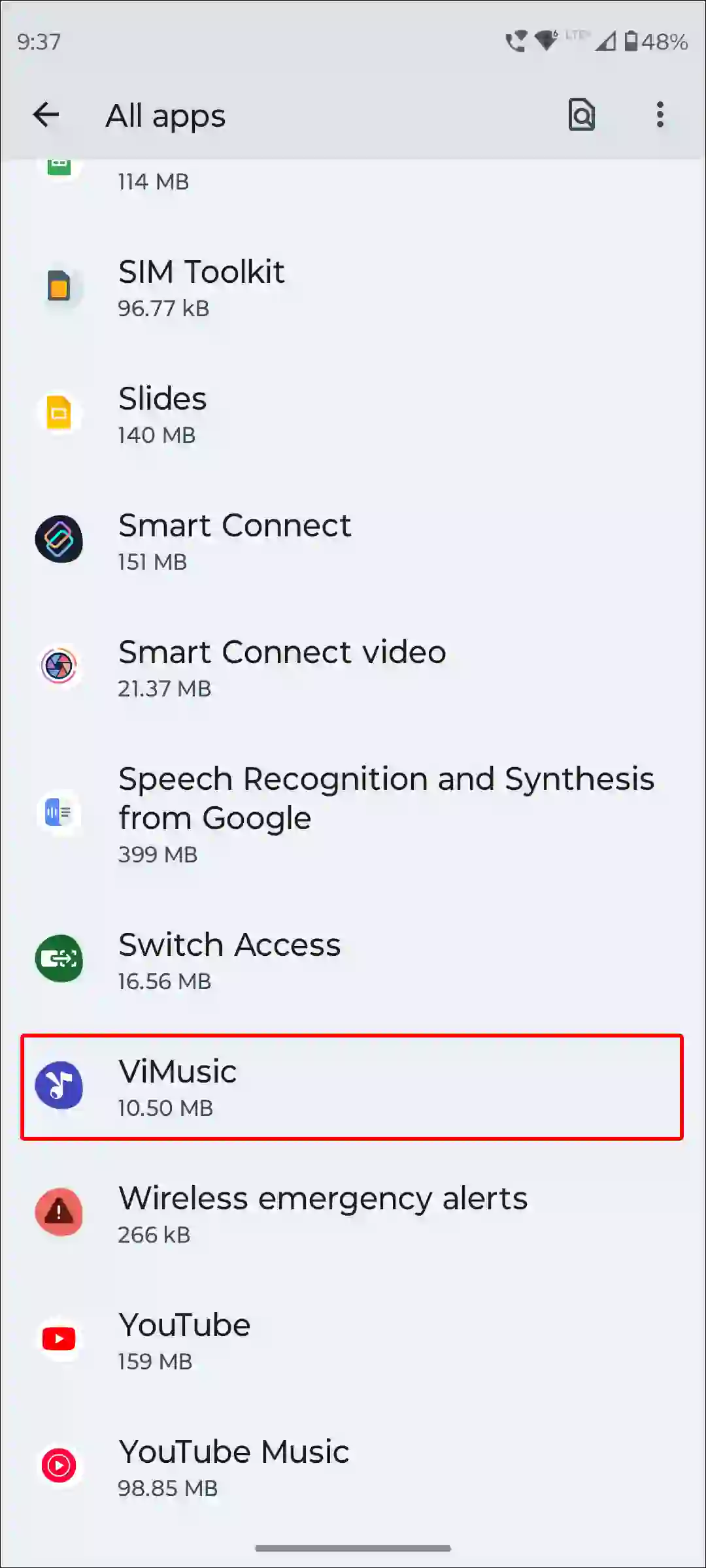 android vimusic app settings