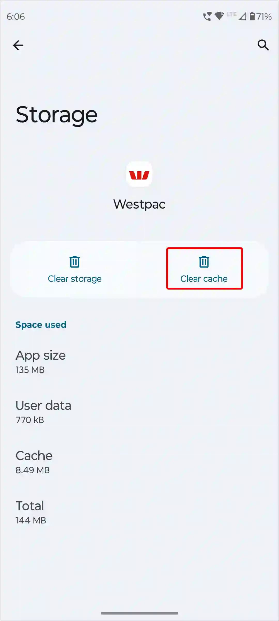 android westpac app clear cache