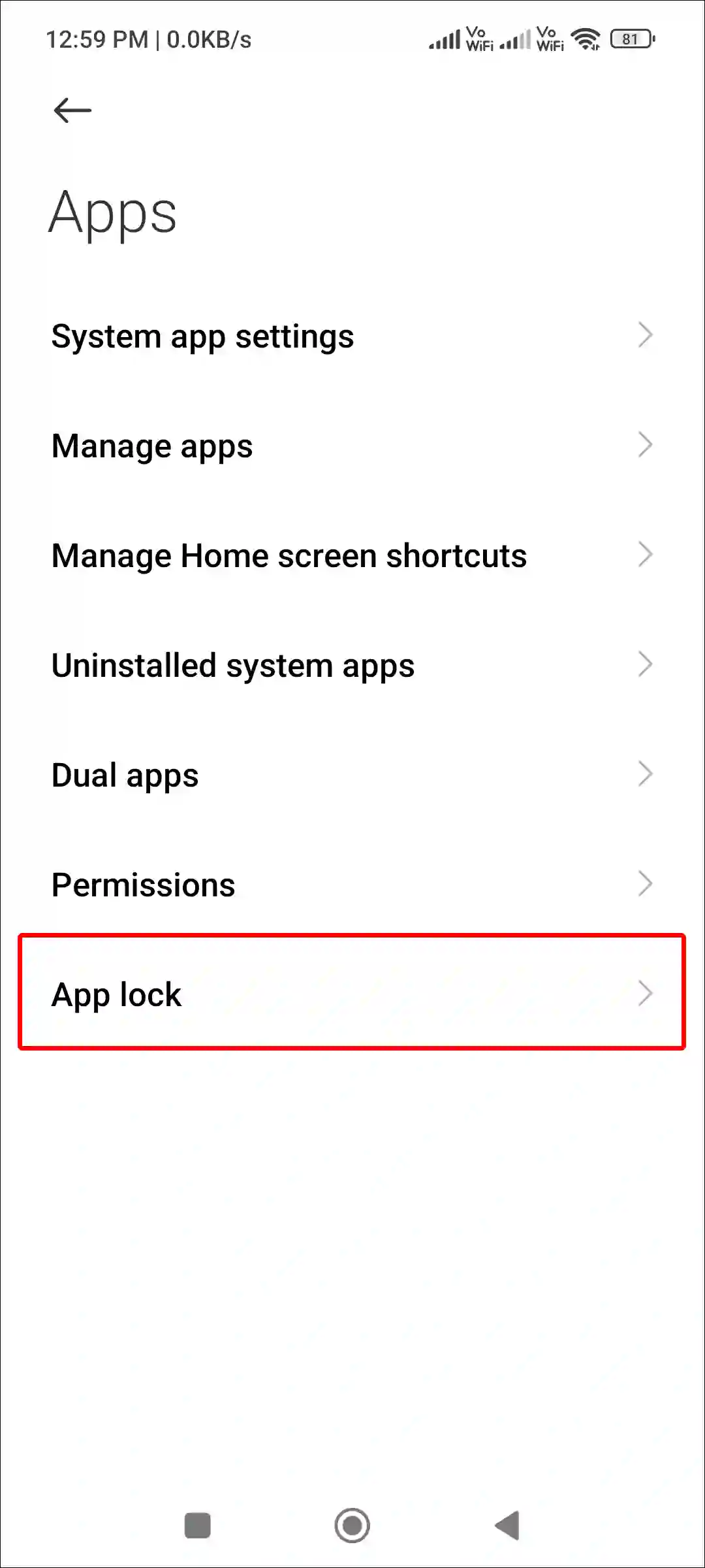 android xiaomi settings app lock