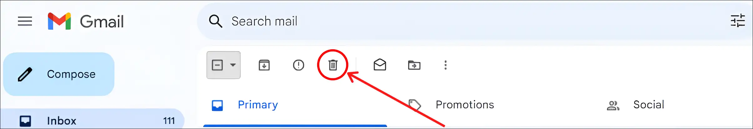 bulk delete unread emails in Gmail at once on pc