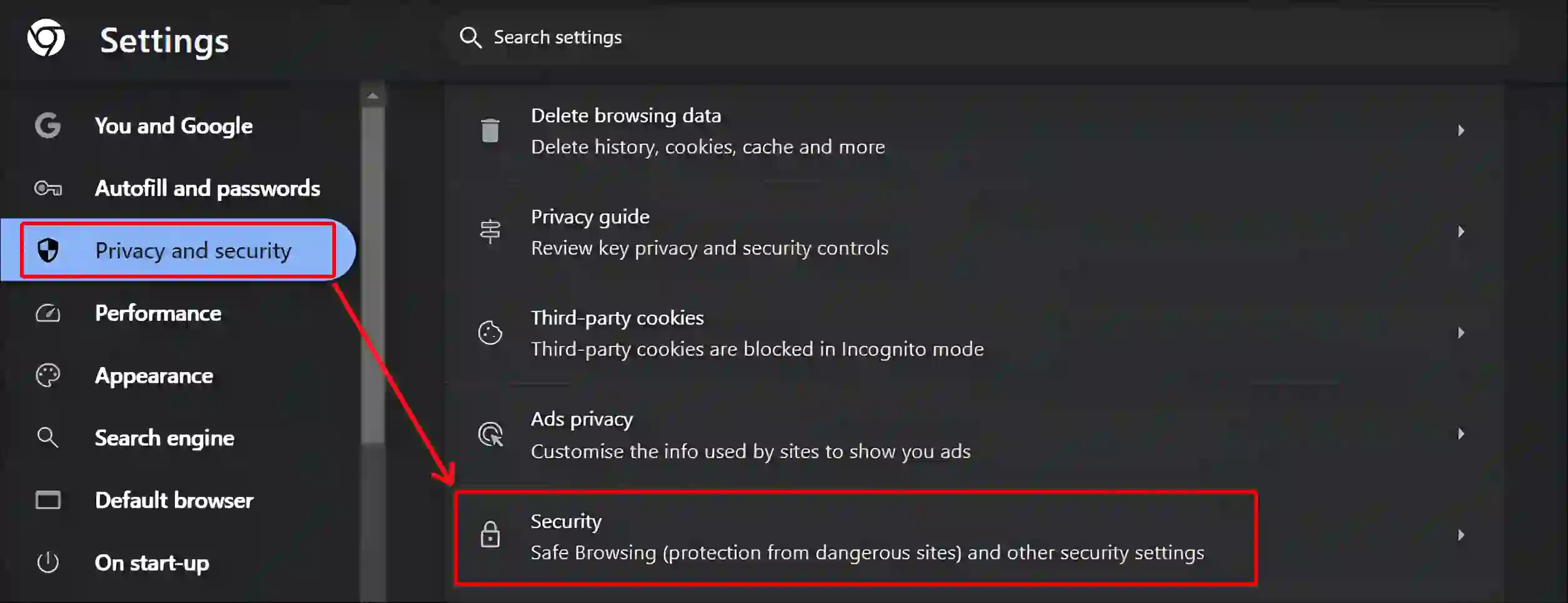 desktop chrome privacy and security