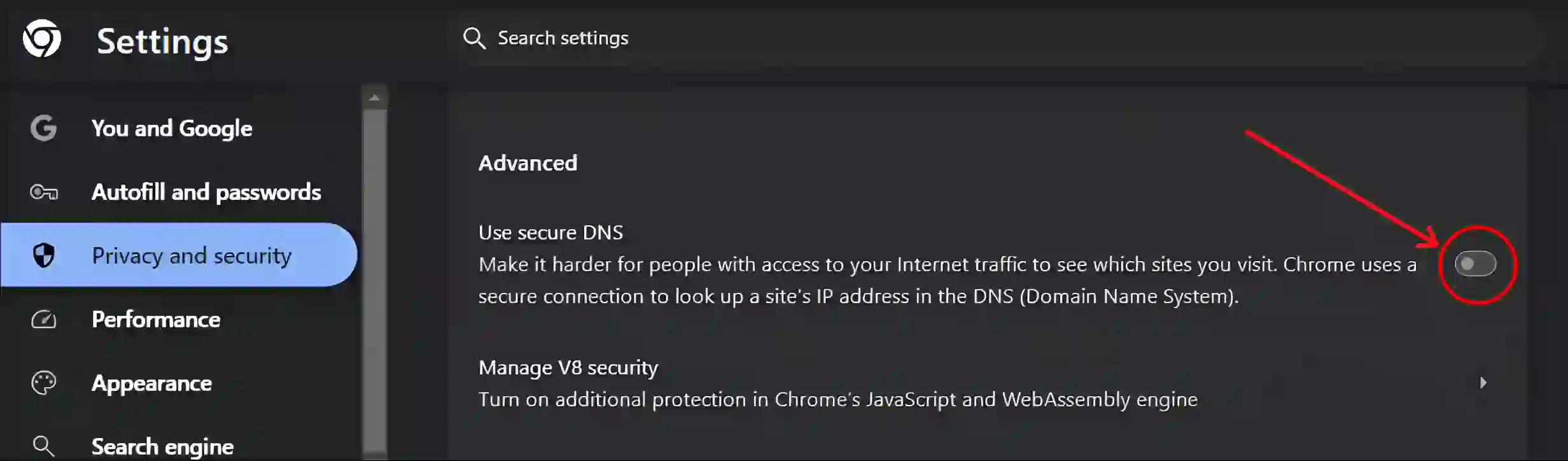 desktop chrome use secure dns disable