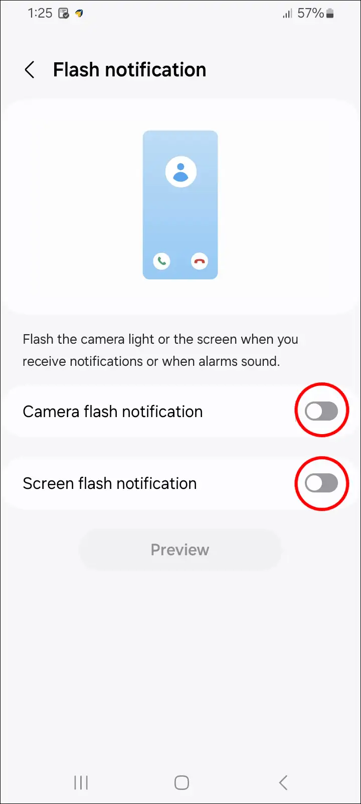 disable flash notification on samsung