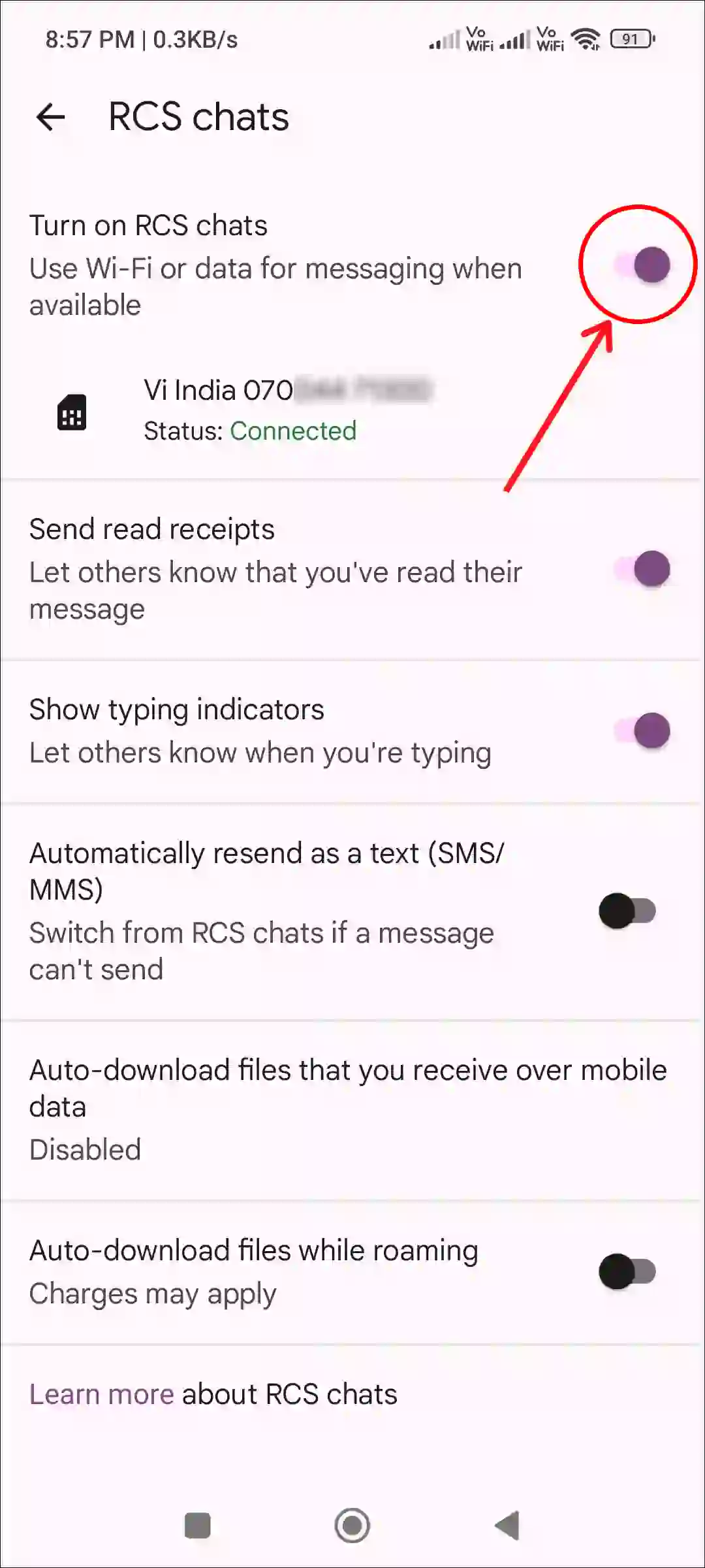 disable google messages rcs chats