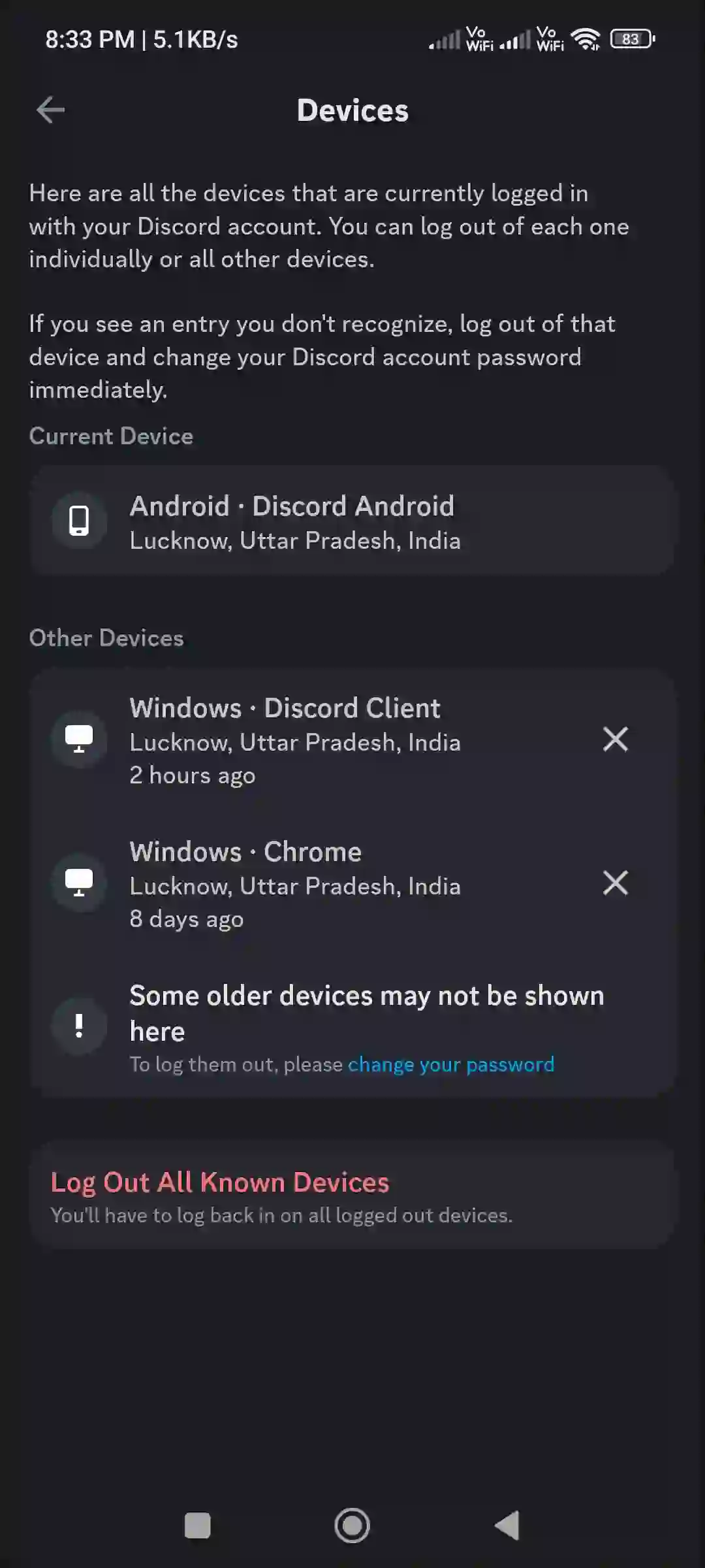 discord mobile app login activity