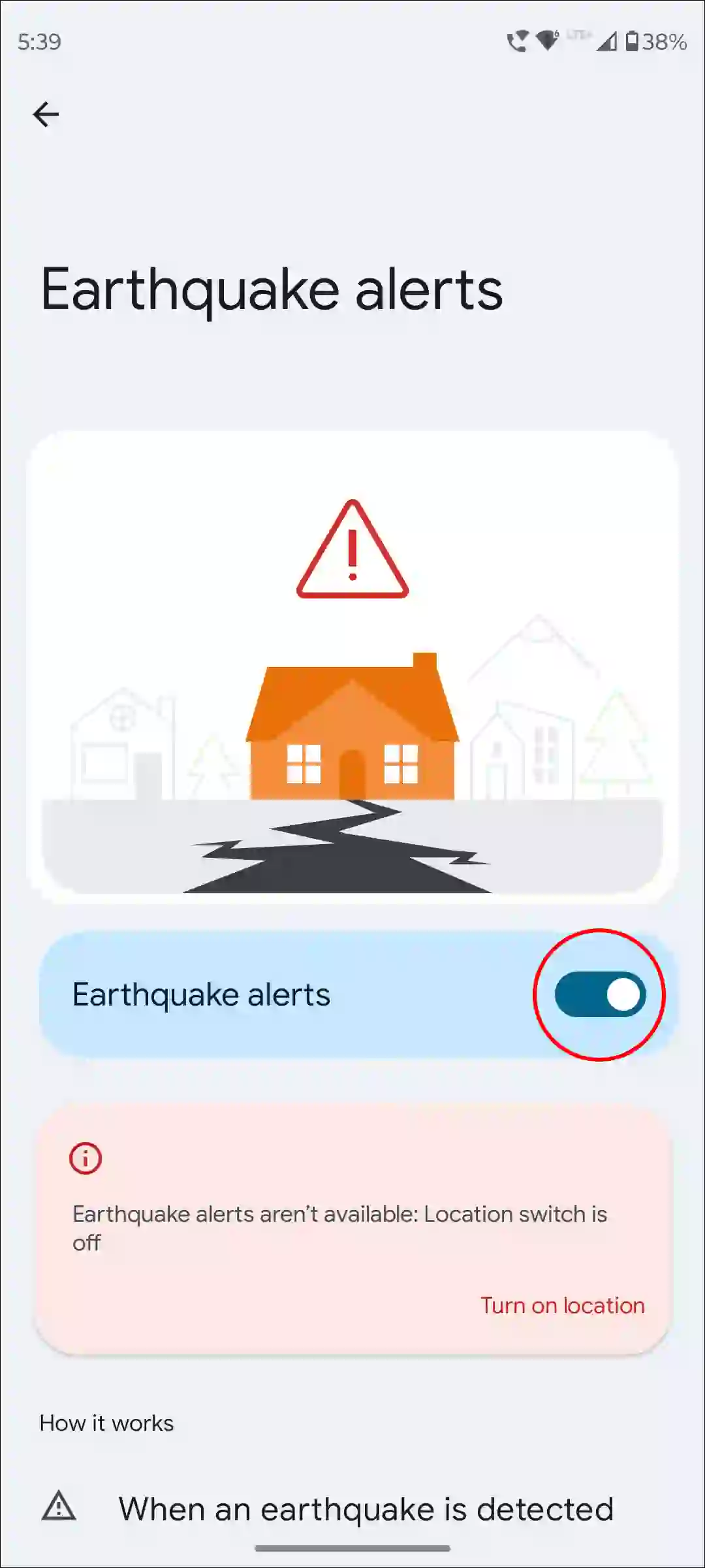 enable android earthquake alerts