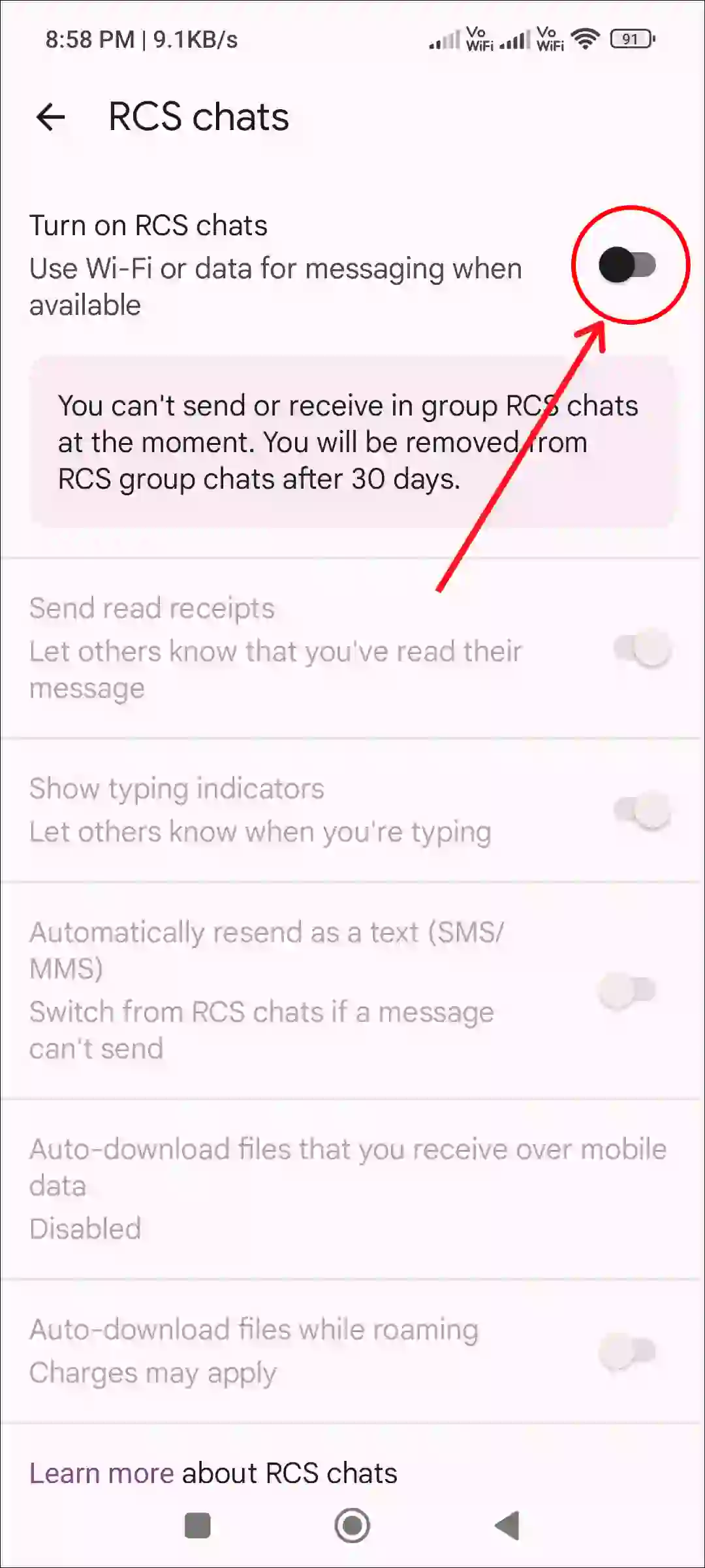 enable google messages rcs chats