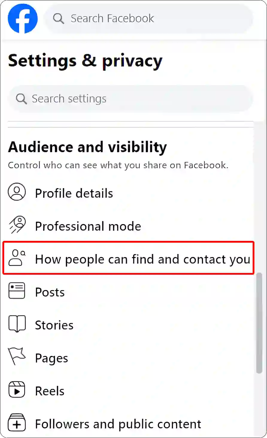 facebook website how people can find and contact you