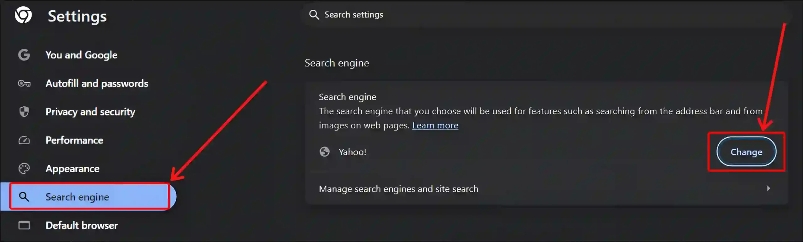 google chrome search engine settings