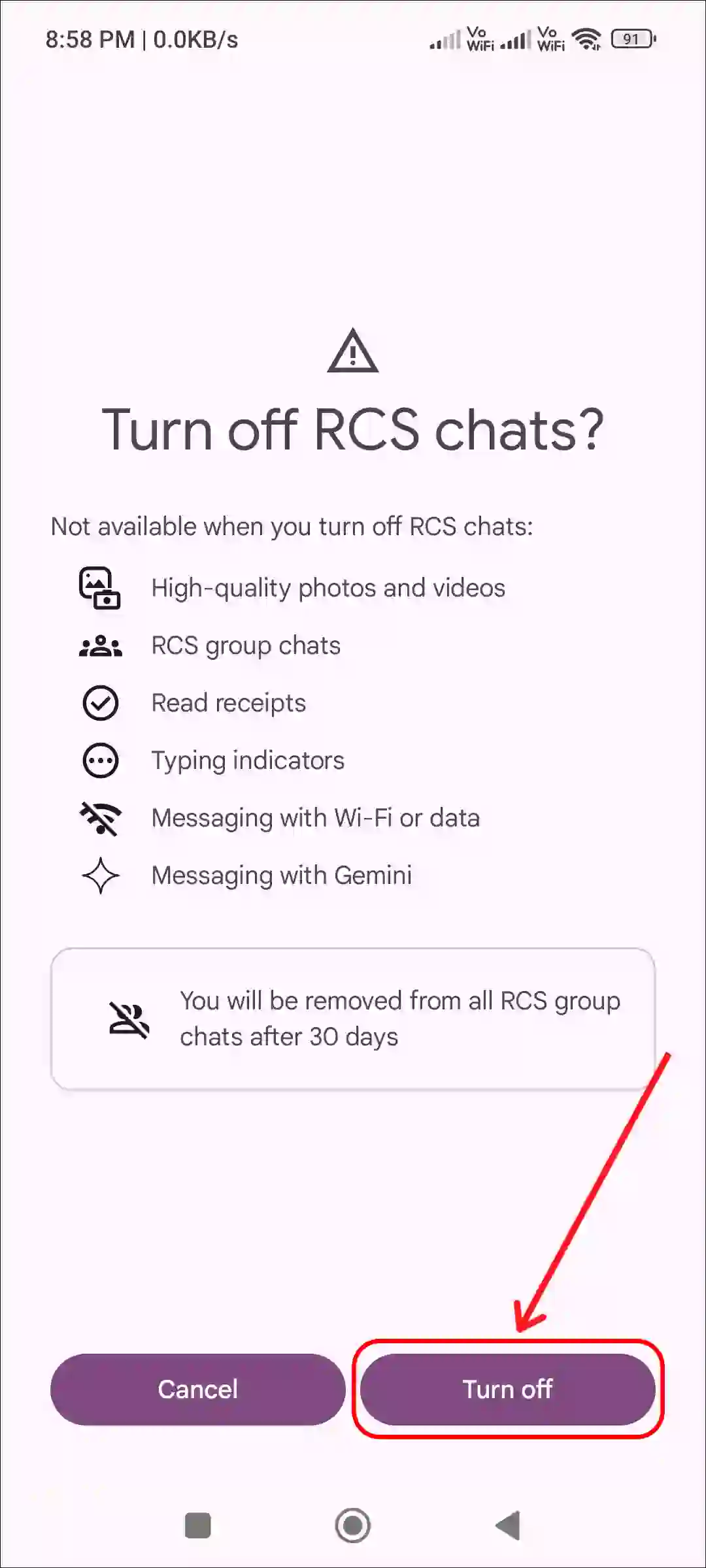 google messages rcs chats turn off