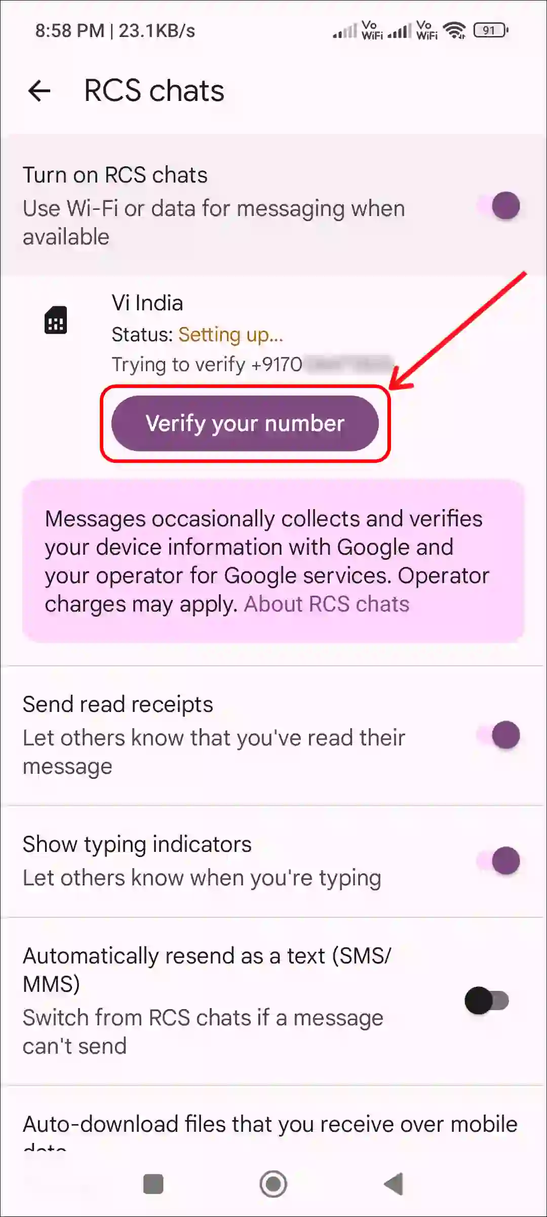 google messages verify your number