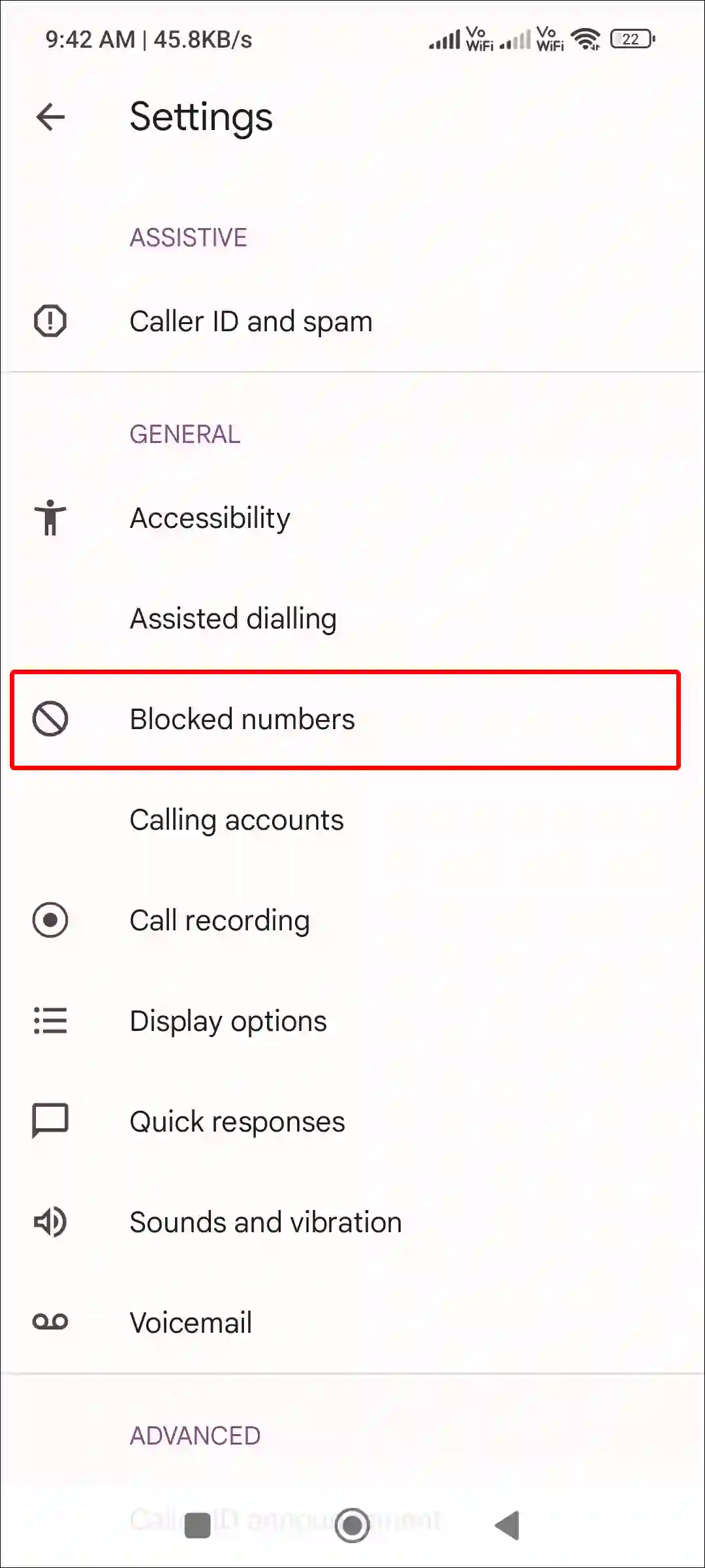 google phone app blocked numbers