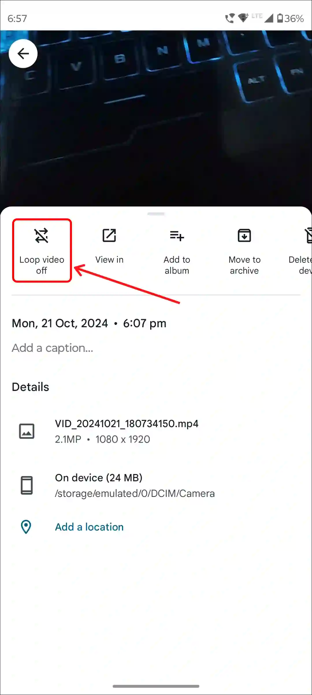 google photos loop video off