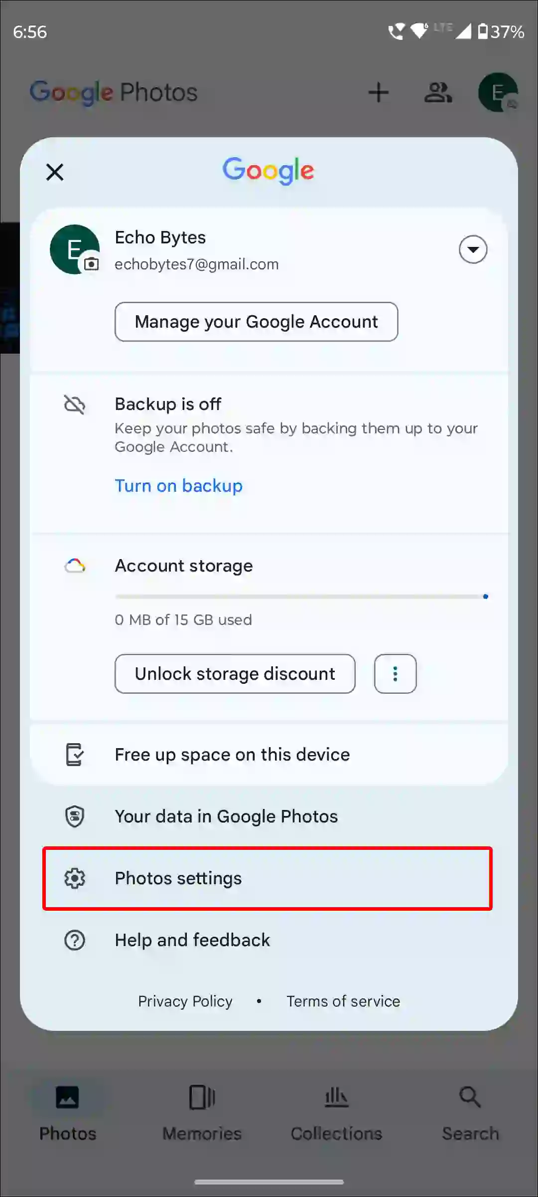 google photos settings