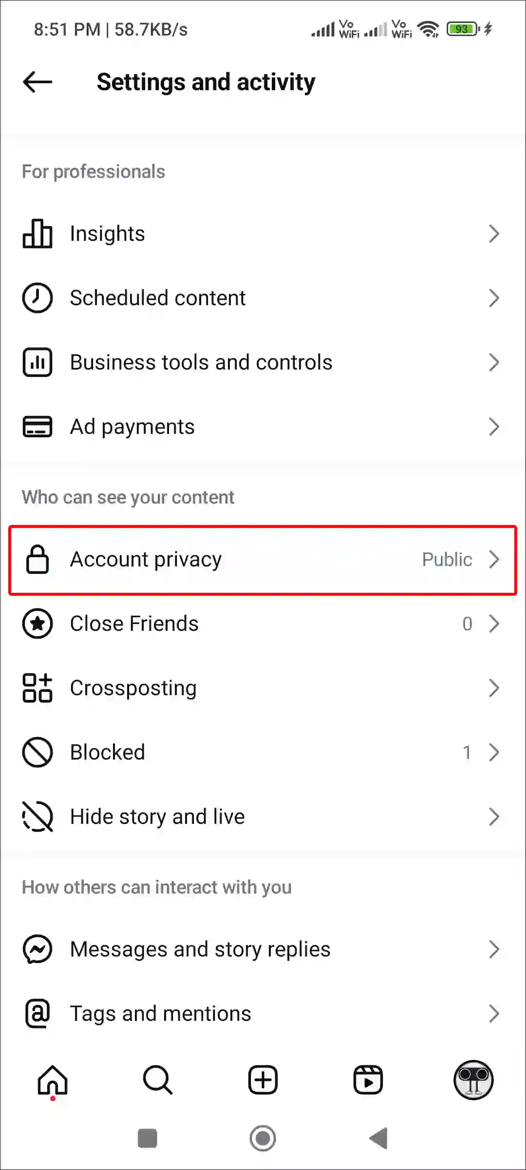 instagram app account privacy