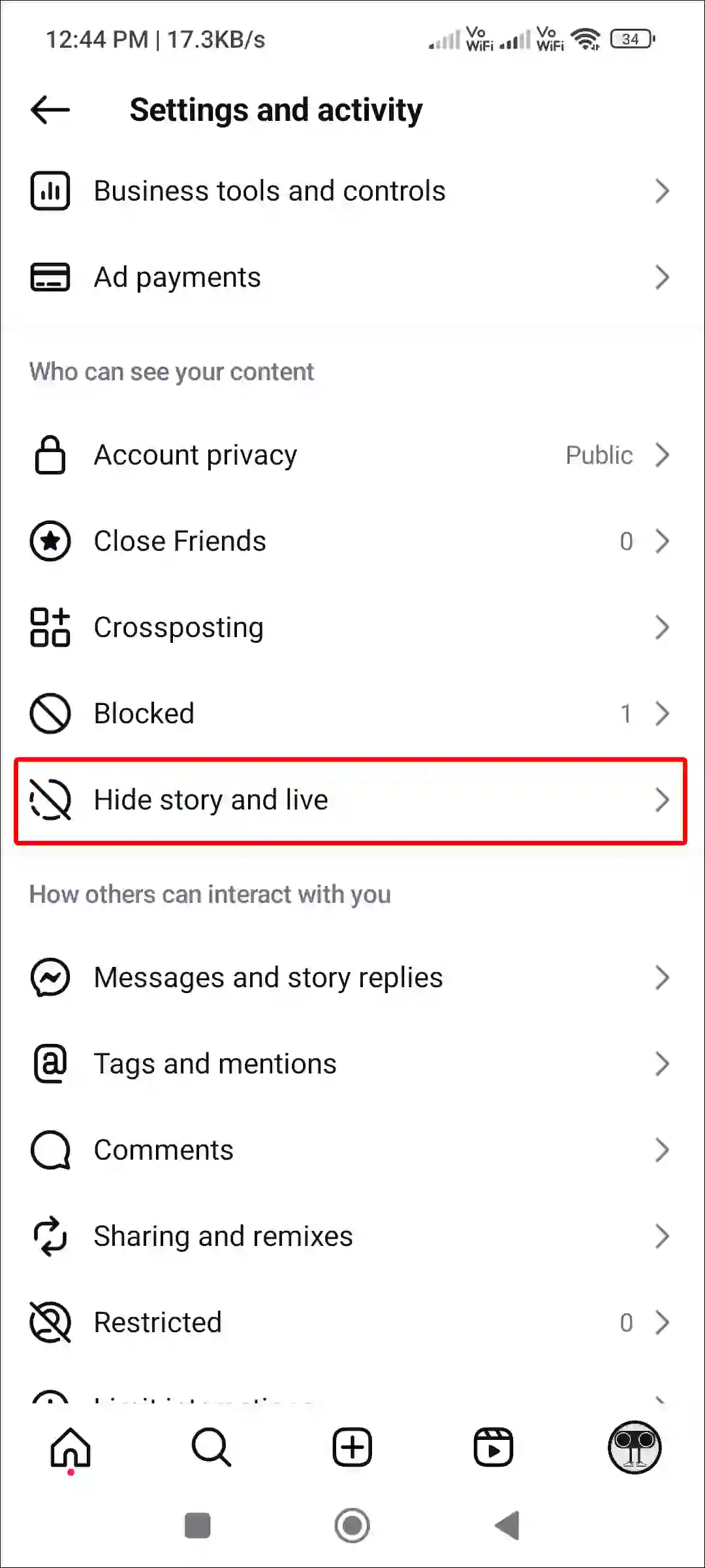 instagram hide story and live