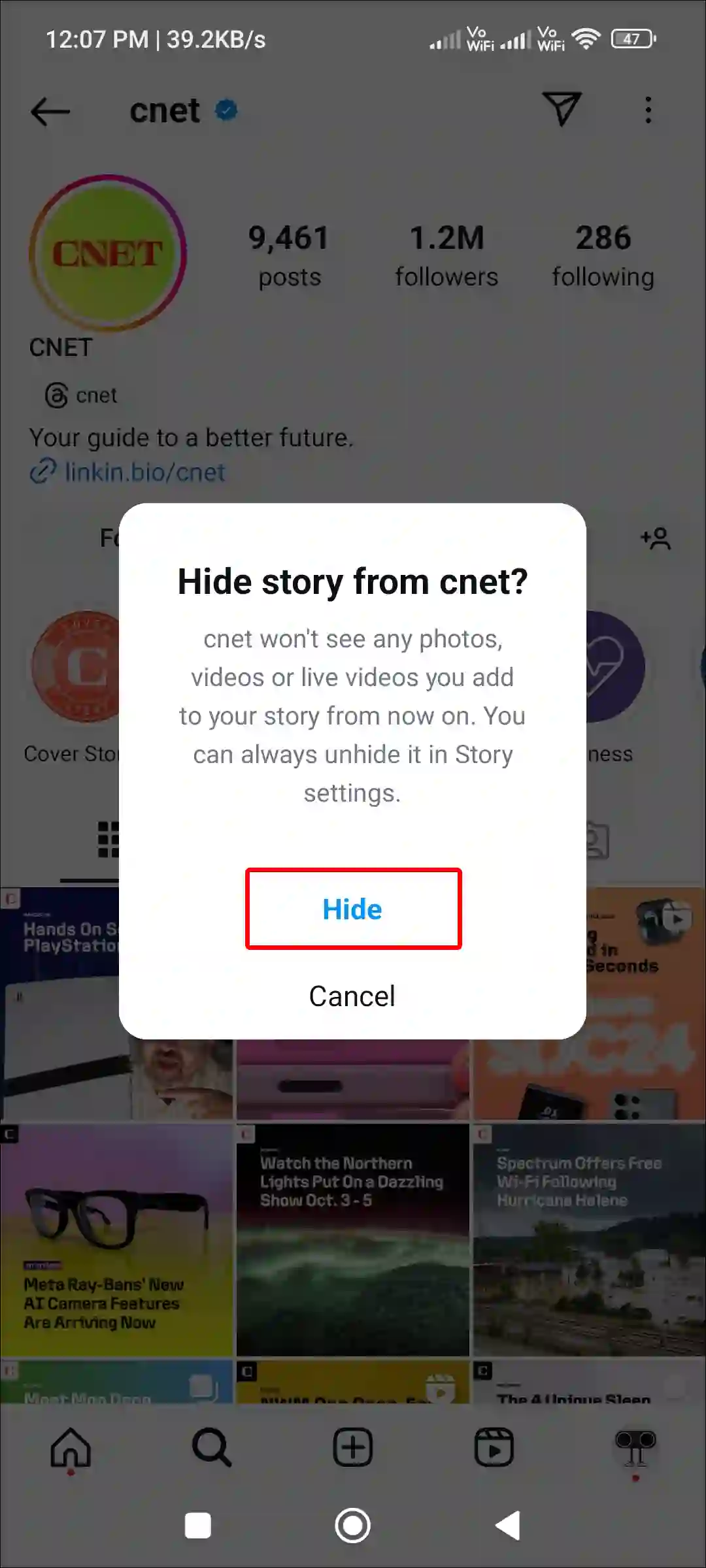 instagram profile hide your story