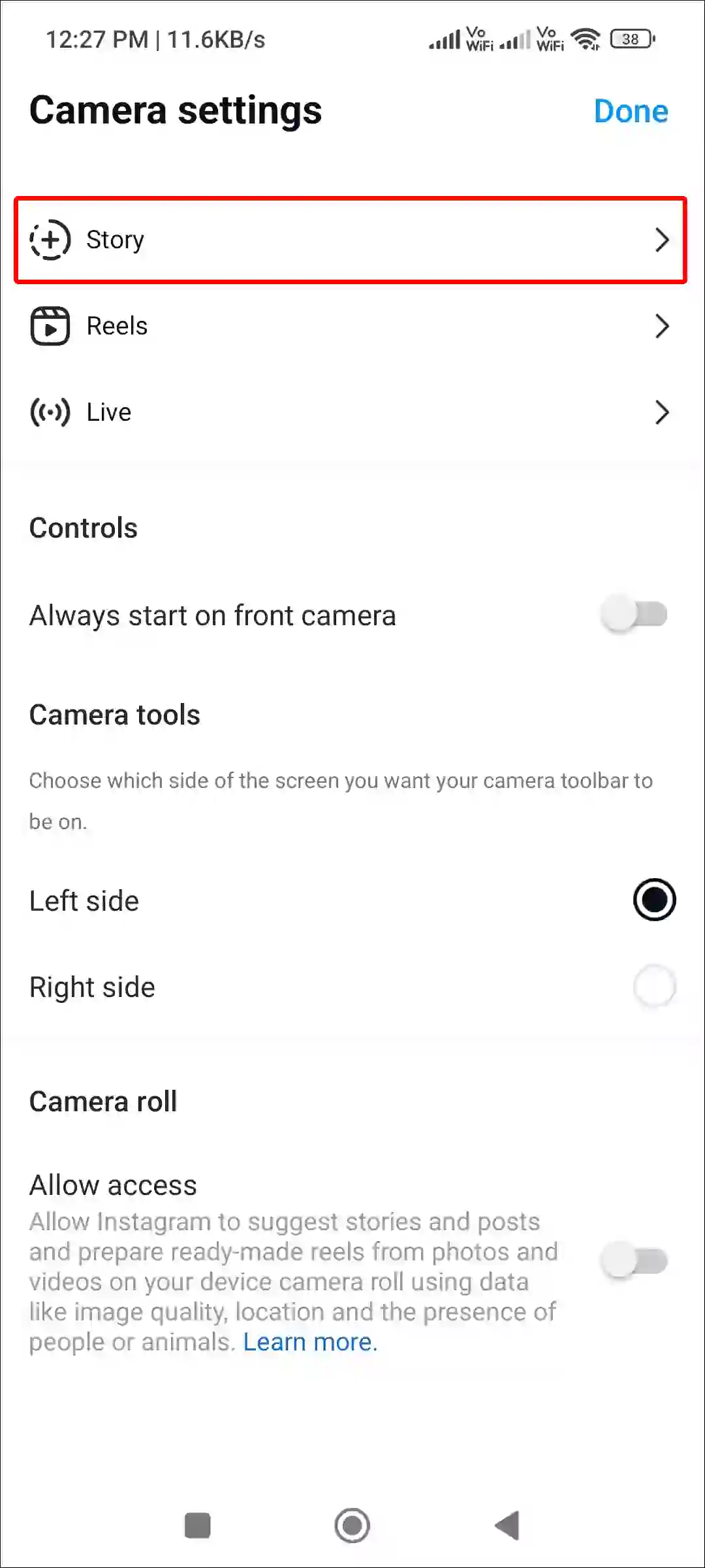 instagram story settings