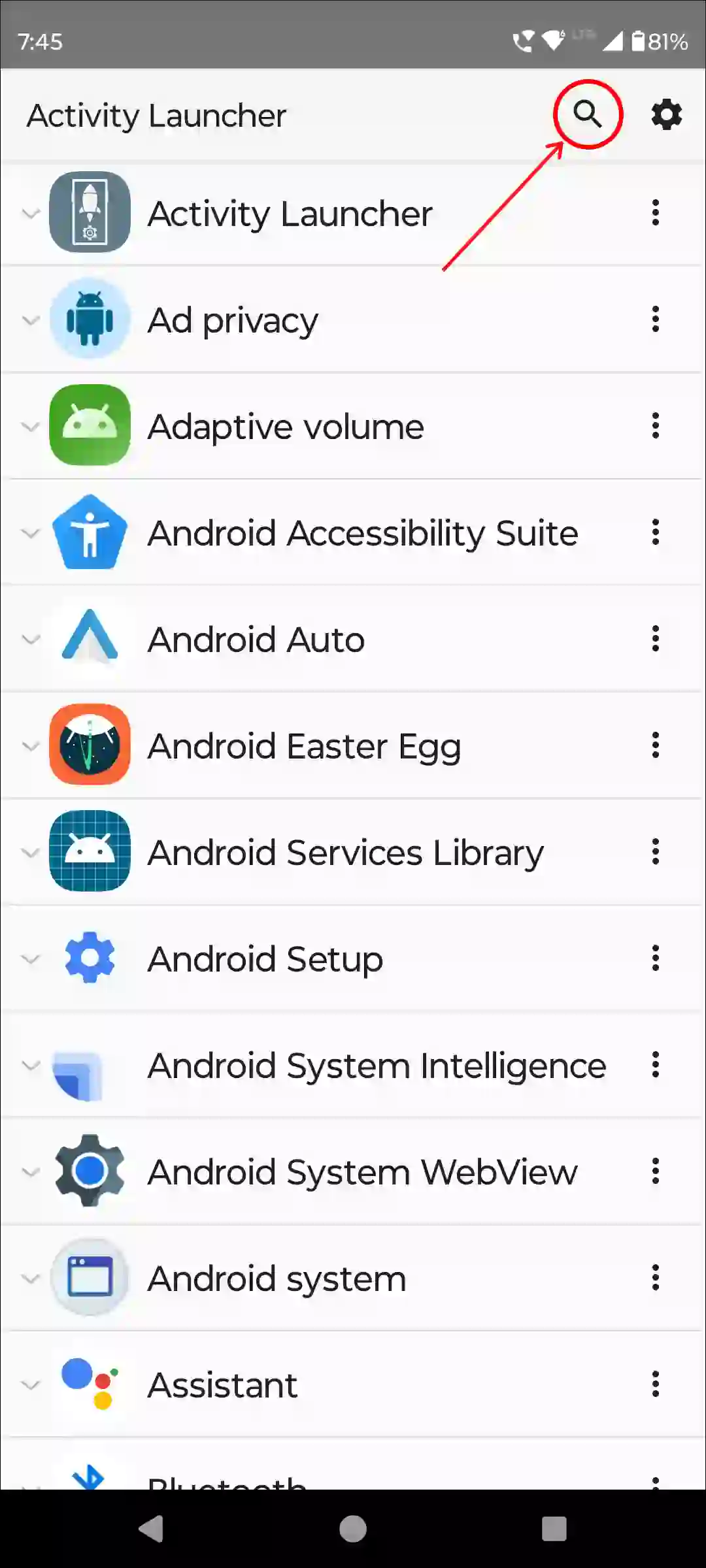 launcher activity app search icon