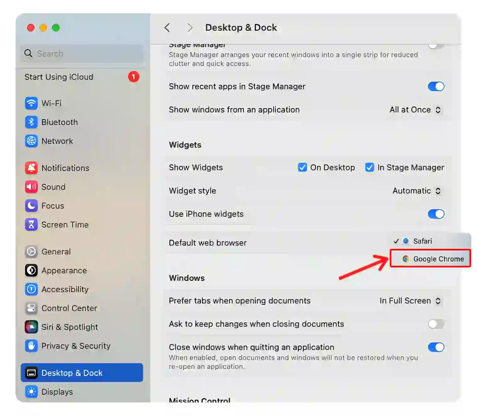 mac system settings default chrome