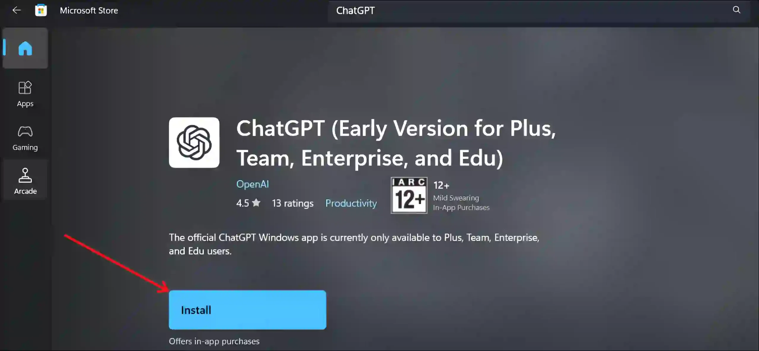 microsoft store chatgpt app install